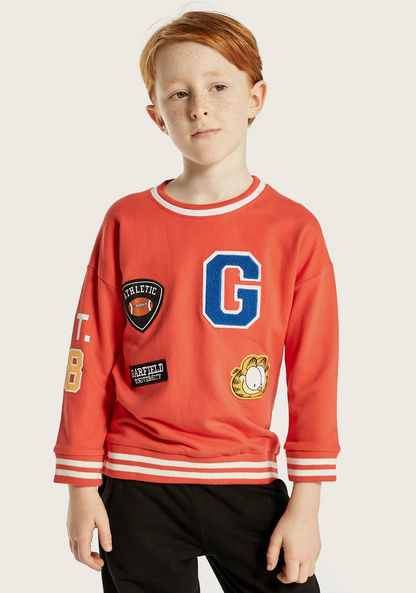 Garfield Print Crew Neck Sweatshirt with Long Sleeves-Sweatshirts-image-1