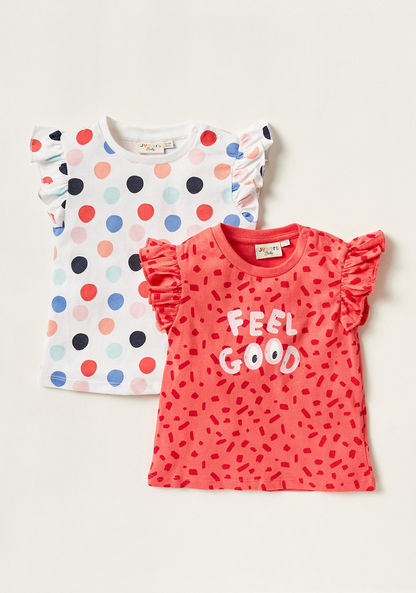 Juniors Printed Sleeveless Top with Ruffles - Set of 2-T Shirts-image-0