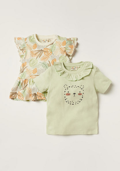 Juniors Printed Top with Ruffles - Set of 2-T Shirts-image-0