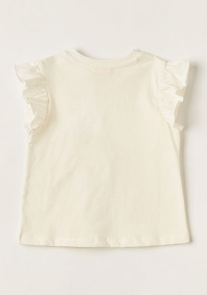 Juniors Printed Sleeveless Top with Ruffles and Crew Neck-T Shirts-image-2