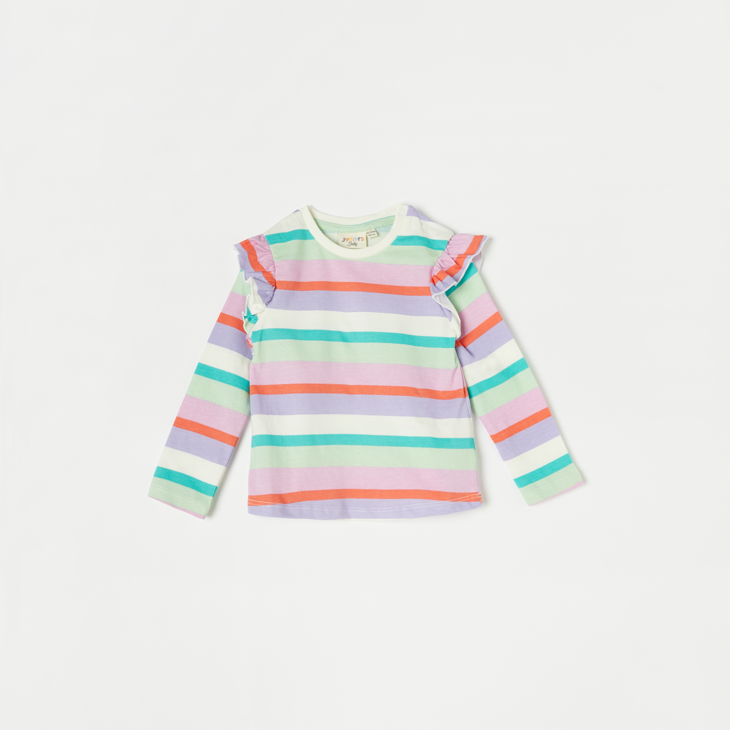 تيشيرت مخطط بأكمام طويلة وكشكش من جونيورز-baby-girls-clothing-tshirts-image-1