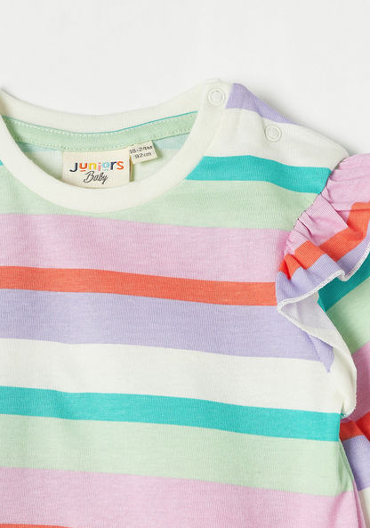 Juniors Striped T-shirt with Long Sleeves and Ruffles-T Shirts-image-1