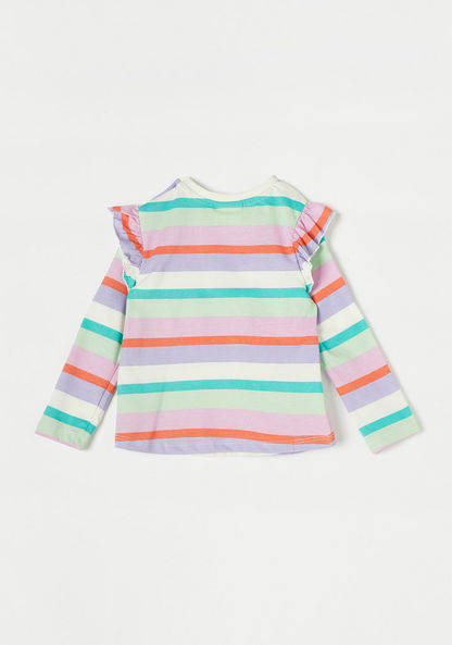 Juniors Striped T-shirt with Long Sleeves and Ruffles-T Shirts-image-3