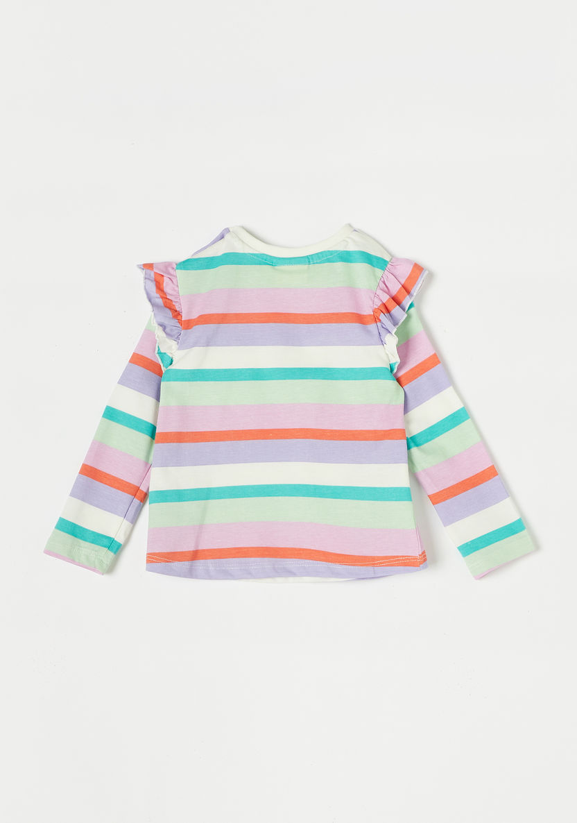 Juniors Striped T-shirt with Long Sleeves and Ruffles-T Shirts-image-3
