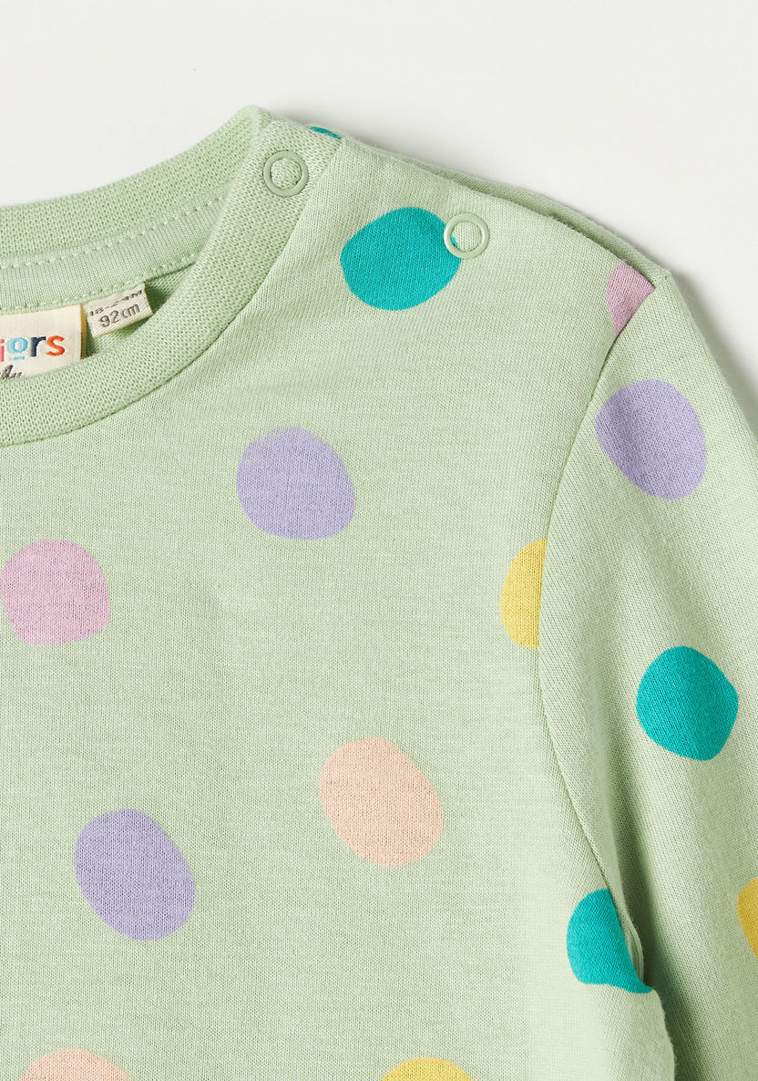 Juniors Polka Dot Print T-shirt with Round Neck and Long Sleeves-T Shirts-image-1