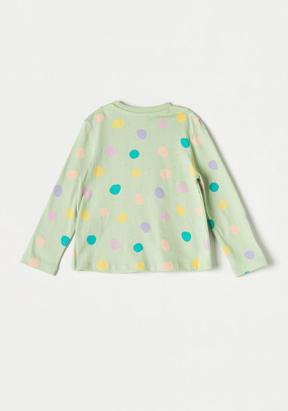 Juniors Polka Dot Print T-shirt with Round Neck and Long Sleeves-T Shirts-image-3