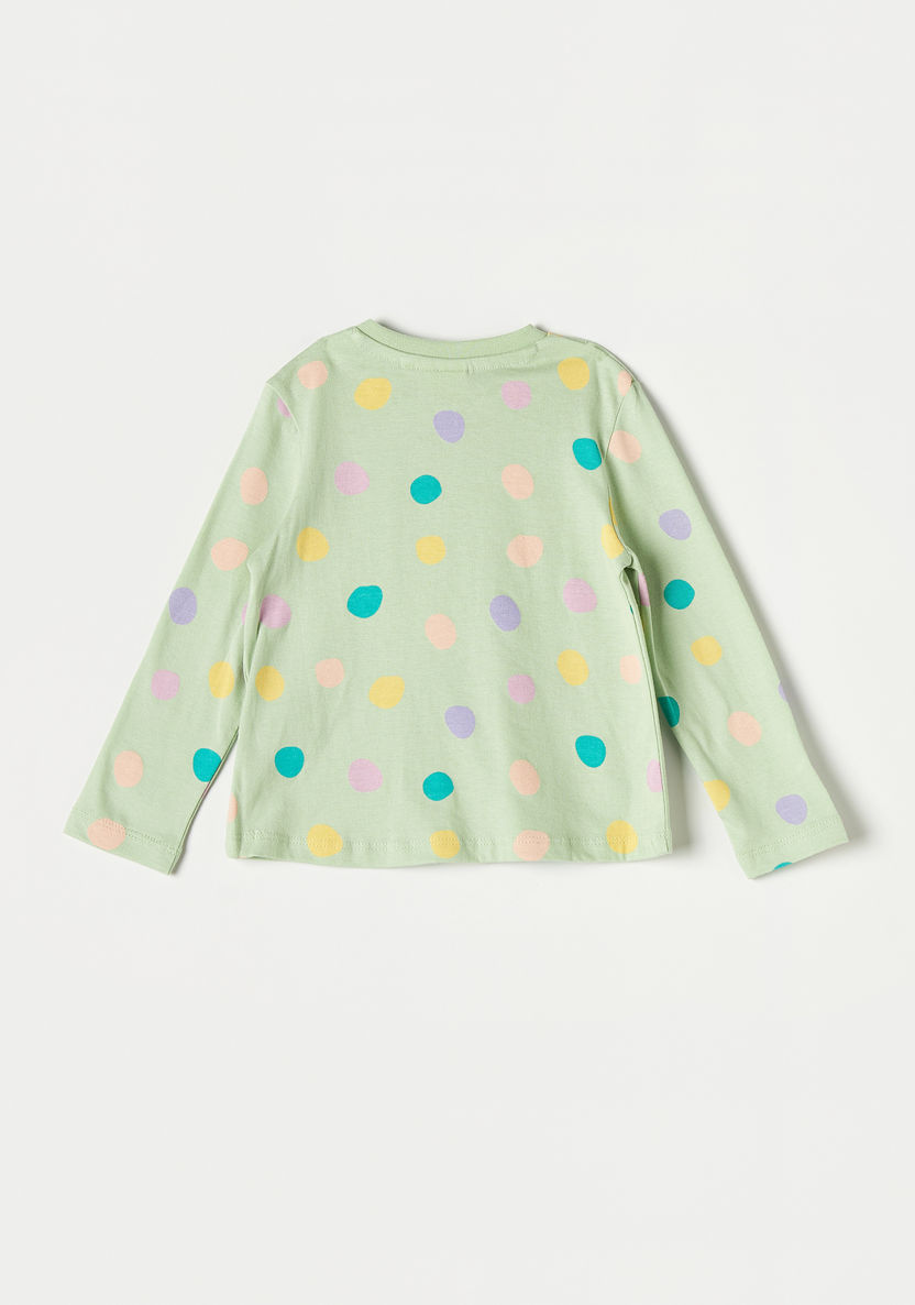 Juniors Polka Dot Print T-shirt with Round Neck and Long Sleeves-T Shirts-image-3
