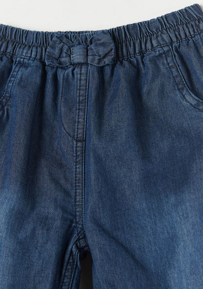 Juniors Solid Denim Joggers with Elasticated Waist and Bow Detail-Joggers-image-1