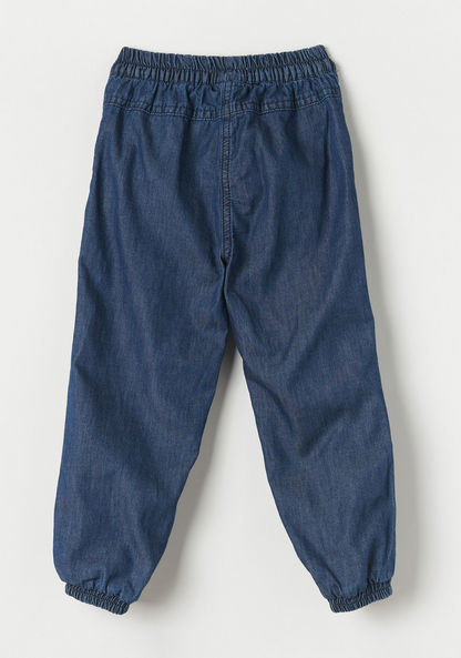 Juniors Solid Denim Joggers with Elasticated Waist and Bow Detail