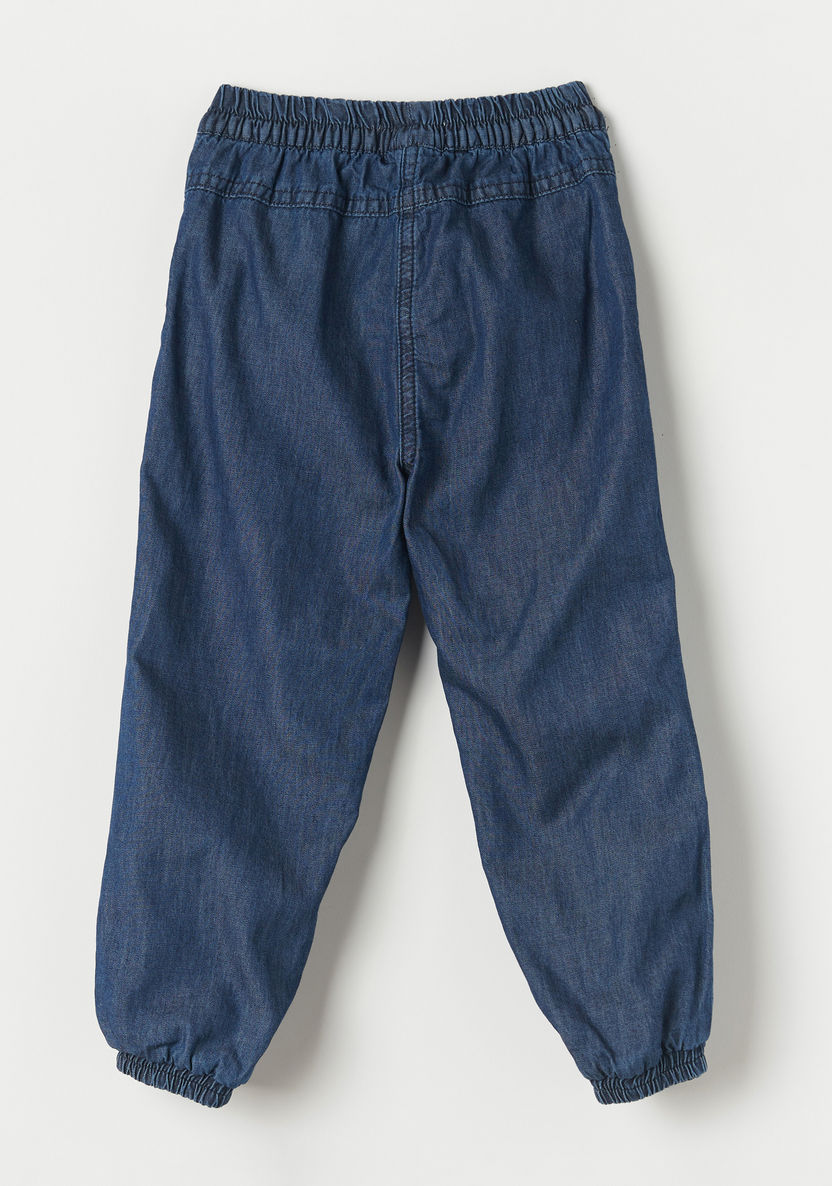 Juniors Solid Denim Joggers with Elasticated Waist and Bow Detail-Joggers-image-3