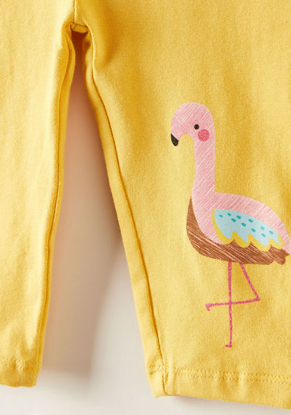 Juniors Flamingo Print Mid-Rise Leggings with Elasticated Waistband