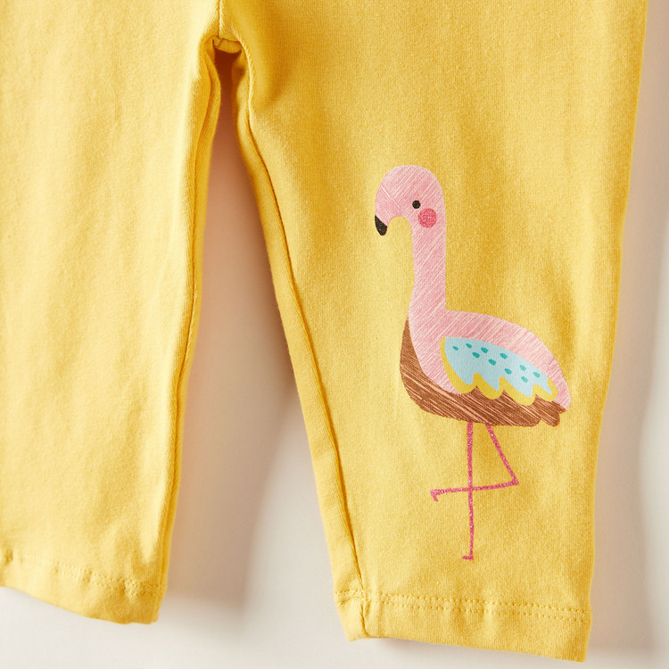 Juniors Flamingo Print Mid-Rise Leggings with Elasticated Waistband