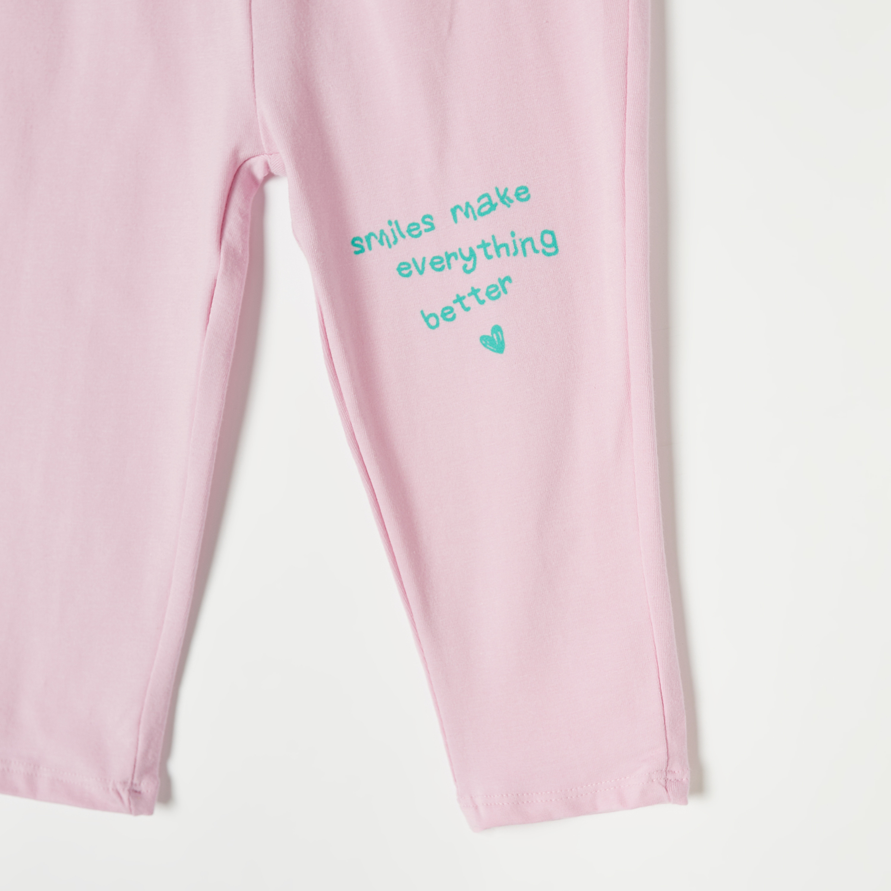 Juniors Typographic Print Leggings with Elasticated Waistband-baby-girls-clothing-bottoms-leggings-image-3