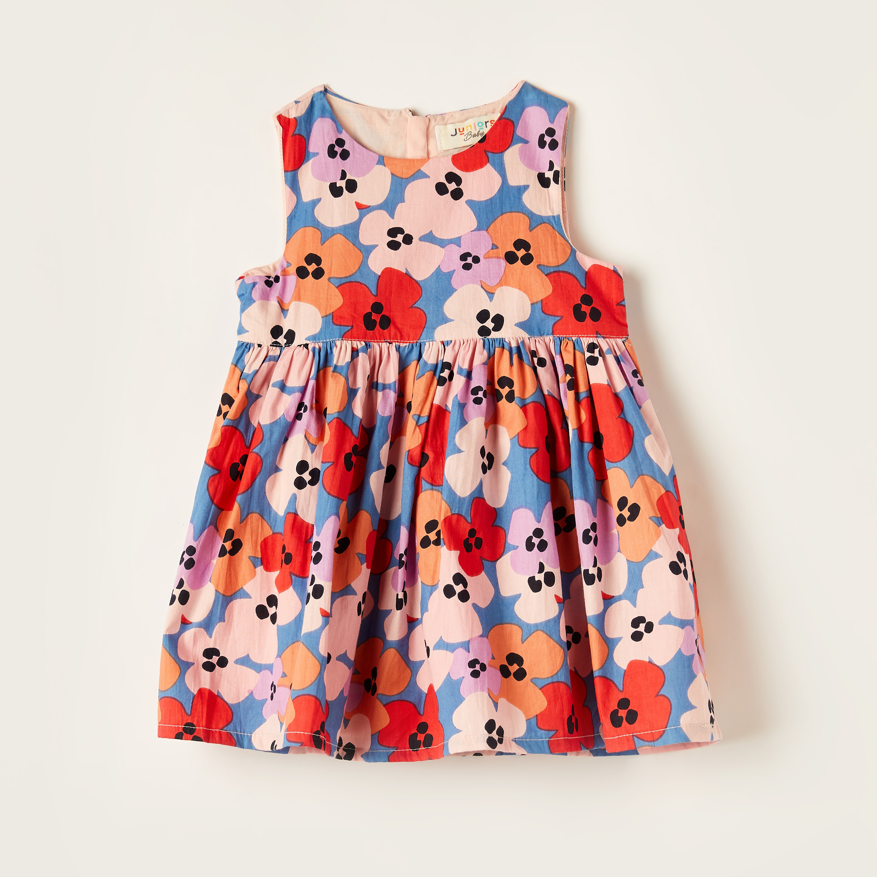 Juniors Floral Print Sleeveless Dress with Round Neck and Zip Closure-baby-girls-clothing-dressesandjumpsuits-image-1