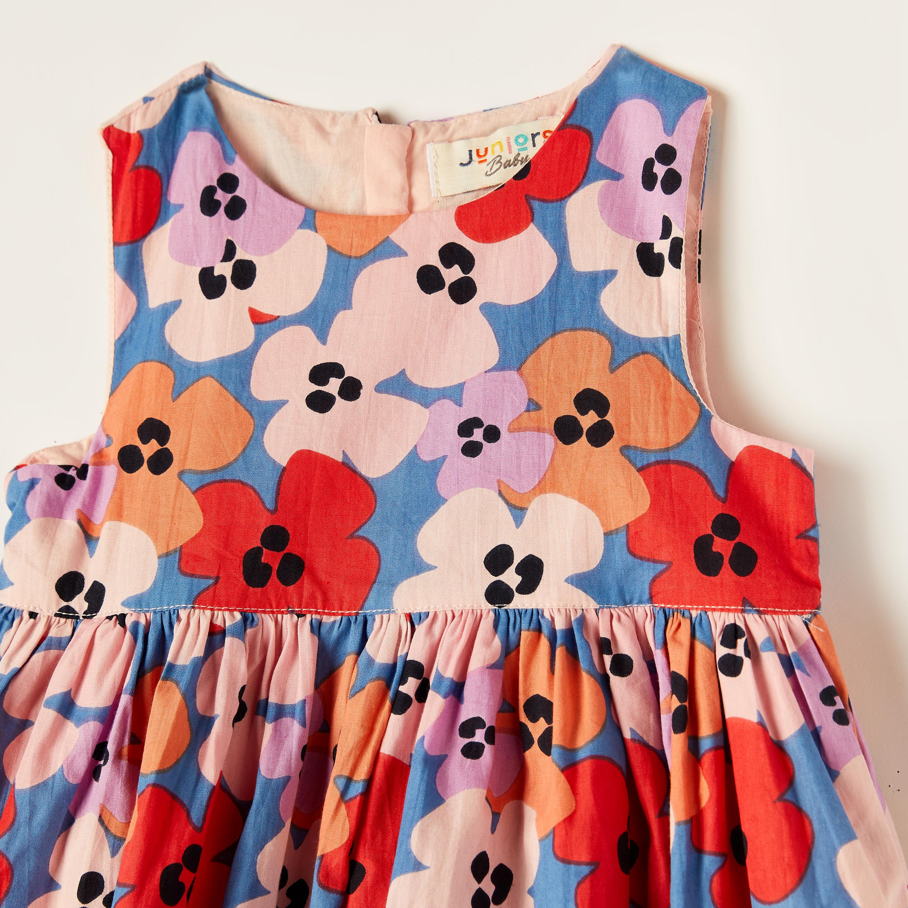 Juniors Floral Print Sleeveless Dress with Round Neck and Zip Closure-baby-girls-clothing-dressesandjumpsuits-image-2