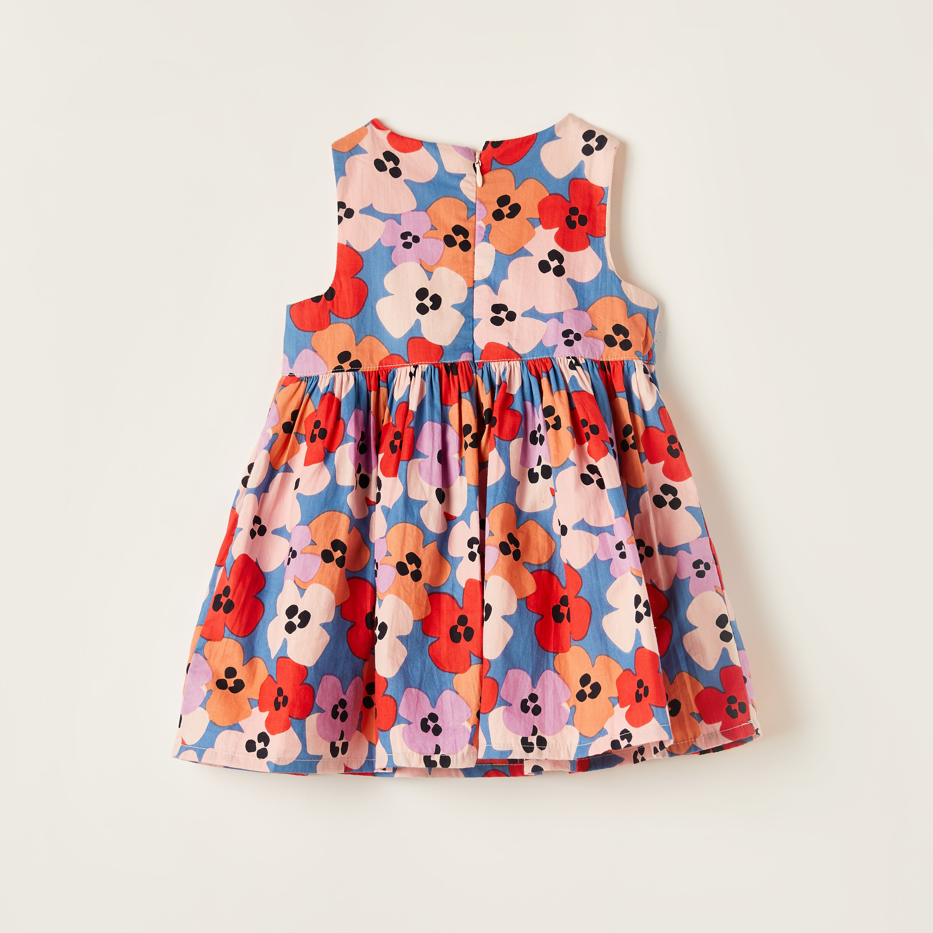 Juniors Floral Print Sleeveless Dress with Round Neck and Zip Closure-baby-girls-clothing-dressesandjumpsuits-image-4