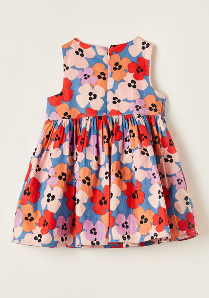 Juniors Floral Print Sleeveless Dress with Round Neck and Zip Closure-Dresses%2C Gowns and Frocks-image-3