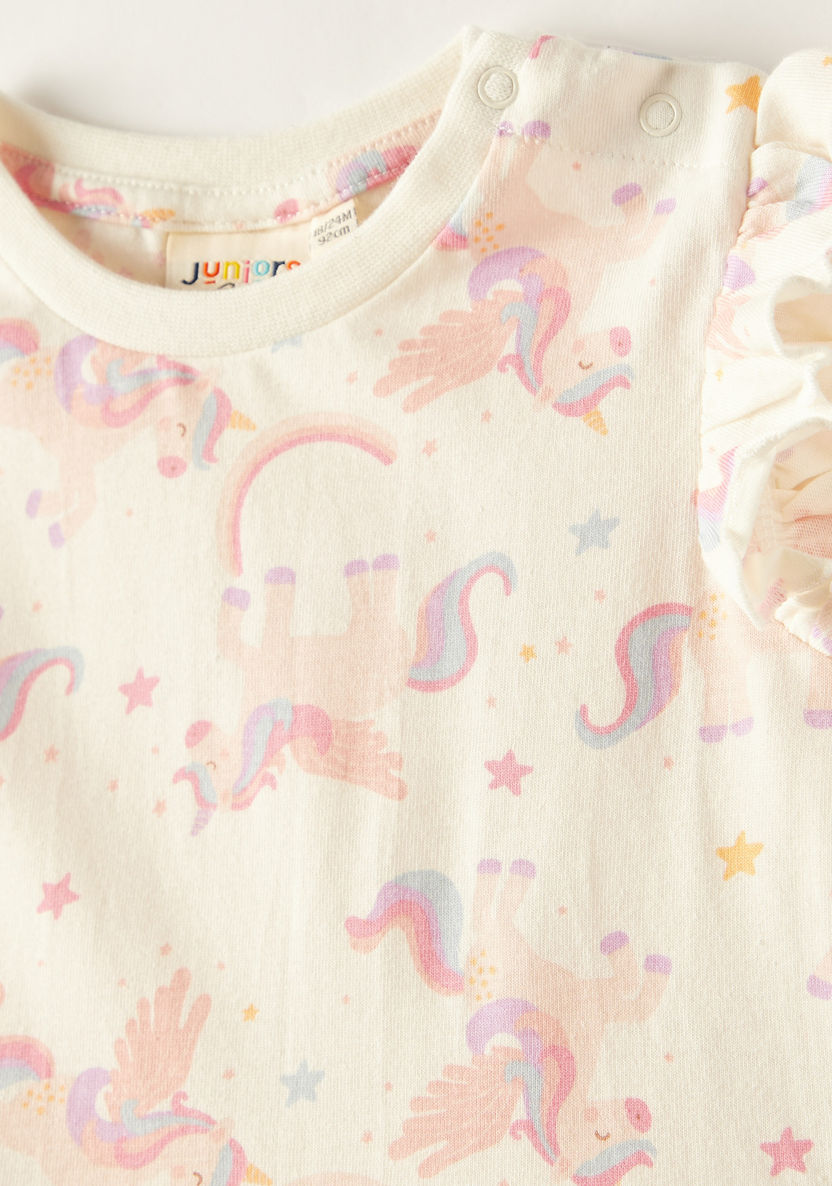 Juniors Unicorn Print Dress with Round Neck and Cap Sleeves-Dresses, Gowns & Frocks-image-1