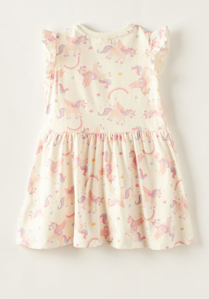 Juniors Unicorn Print Dress with Round Neck and Cap Sleeves-Dresses, Gowns & Frocks-image-2