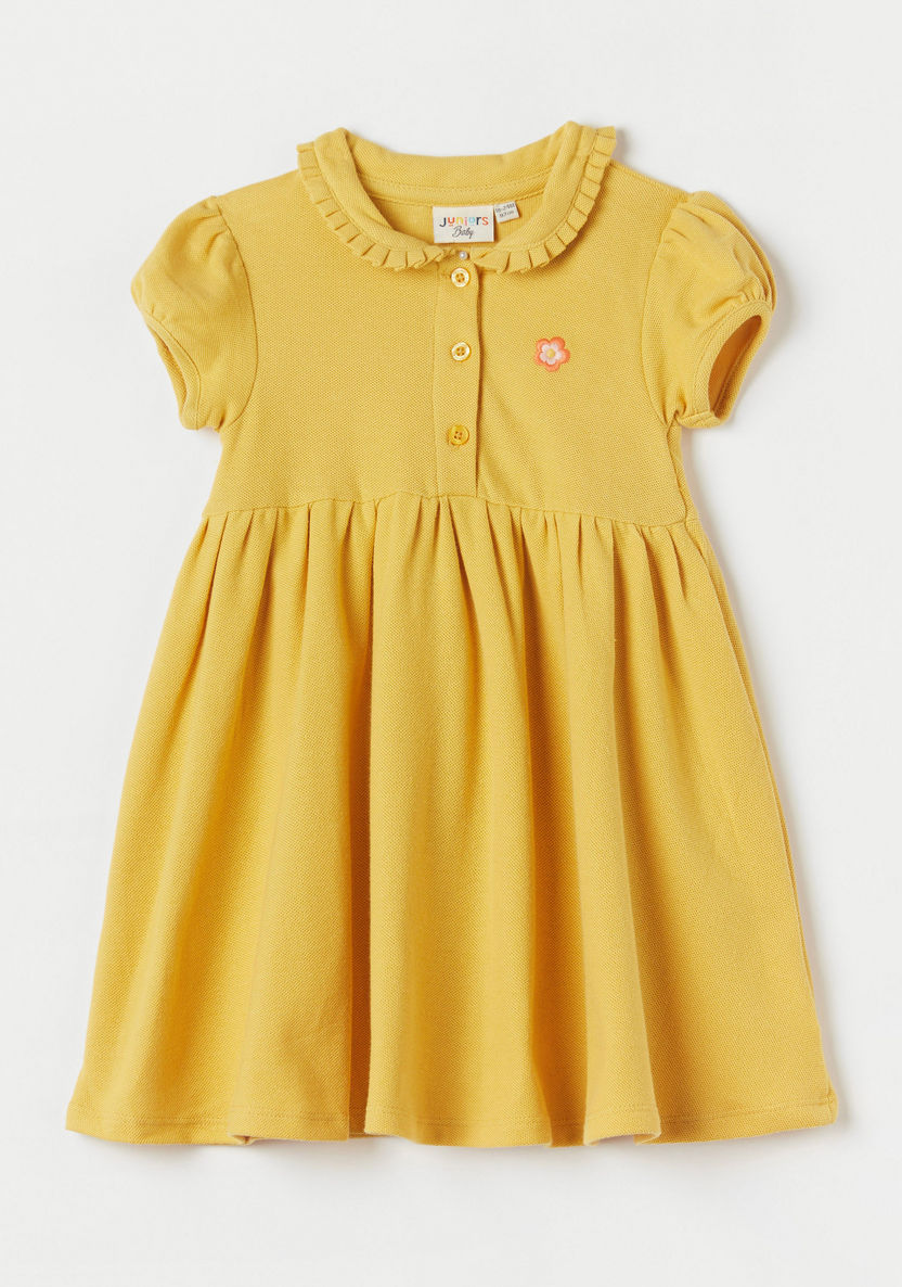 Juniors Textured Polo Neck Dress with Short Sleeves-Dresses, Gowns & Frocks-image-0