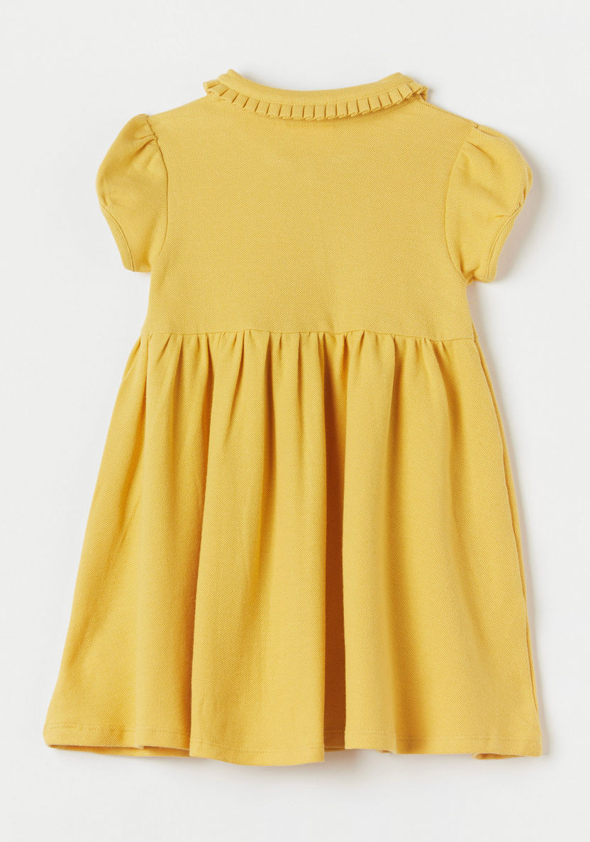 Juniors Textured Polo Neck Dress with Short Sleeves-Dresses, Gowns & Frocks-image-3