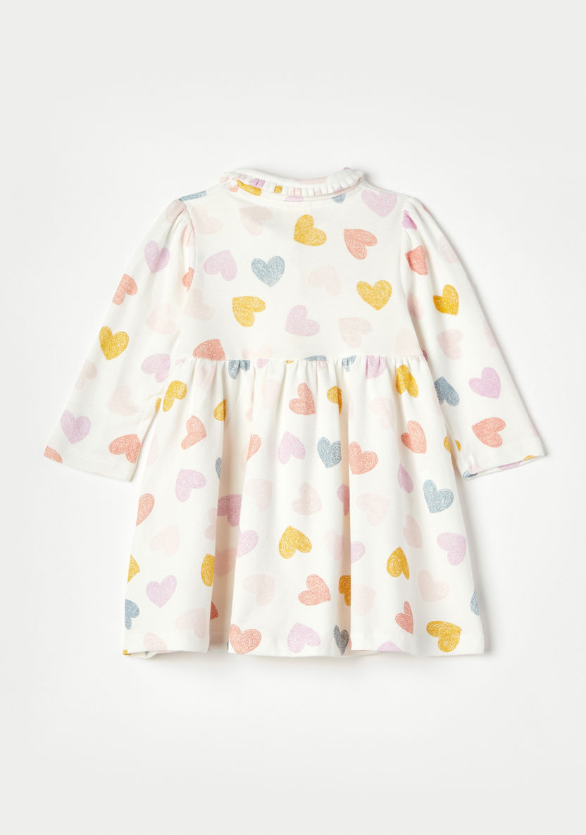 Juniors Heart Print Polo Dress with Long Sleeves and Button Closure-Dresses, Gowns & Frocks-image-3