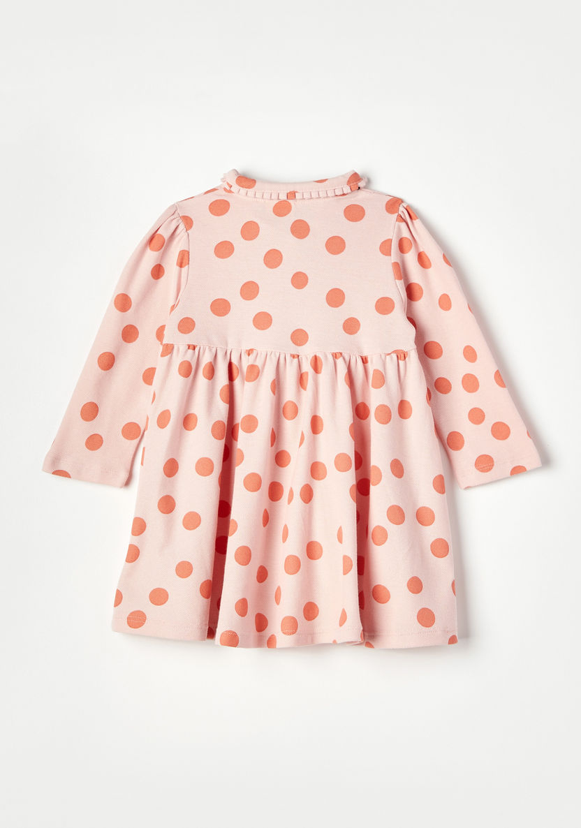 Juniors Polka Dot Polo Dress with Long Sleeves and Button Closure-Dresses%2C Gowns and Frocks-image-3