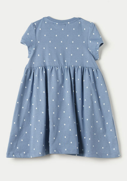 Juniors Polka Dot Dress with Round Neck and Short Sleeves
