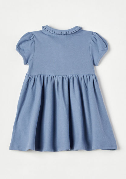 Juniors Embroidered Polo Dress with Puff Sleeves and Button Closure