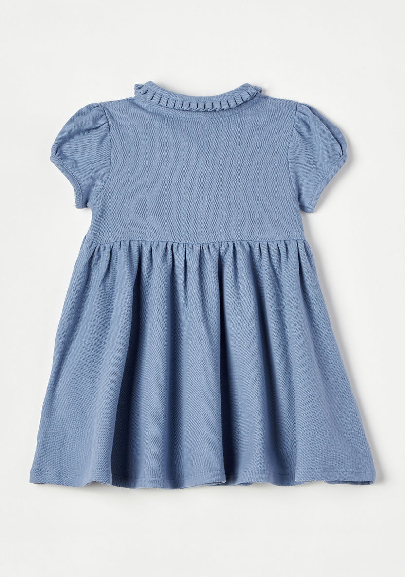 Juniors Embroidered Polo Dress with Puff Sleeves and Button Closure-Dresses, Gowns & Frocks-image-3