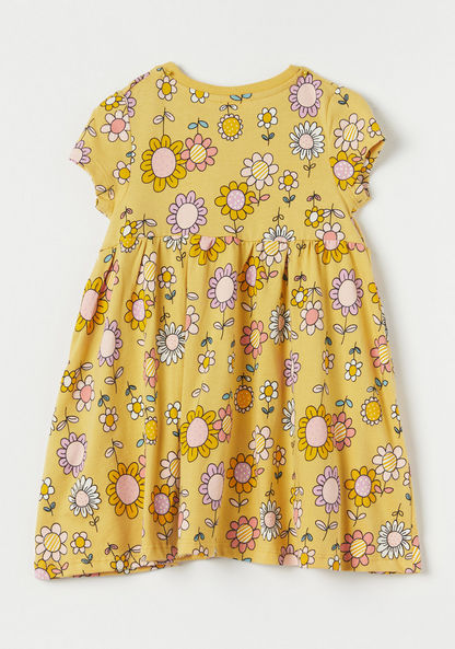 All Over Floral Print A-line Dress with Cap Sleeves