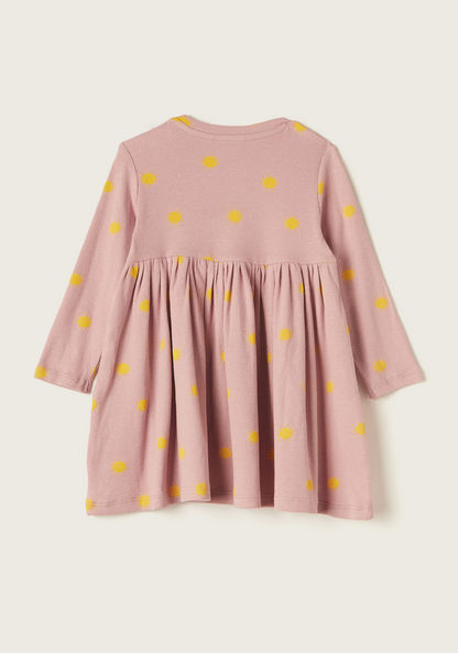 Juniors Polka Dots Print A-line Dress with Long Sleeves