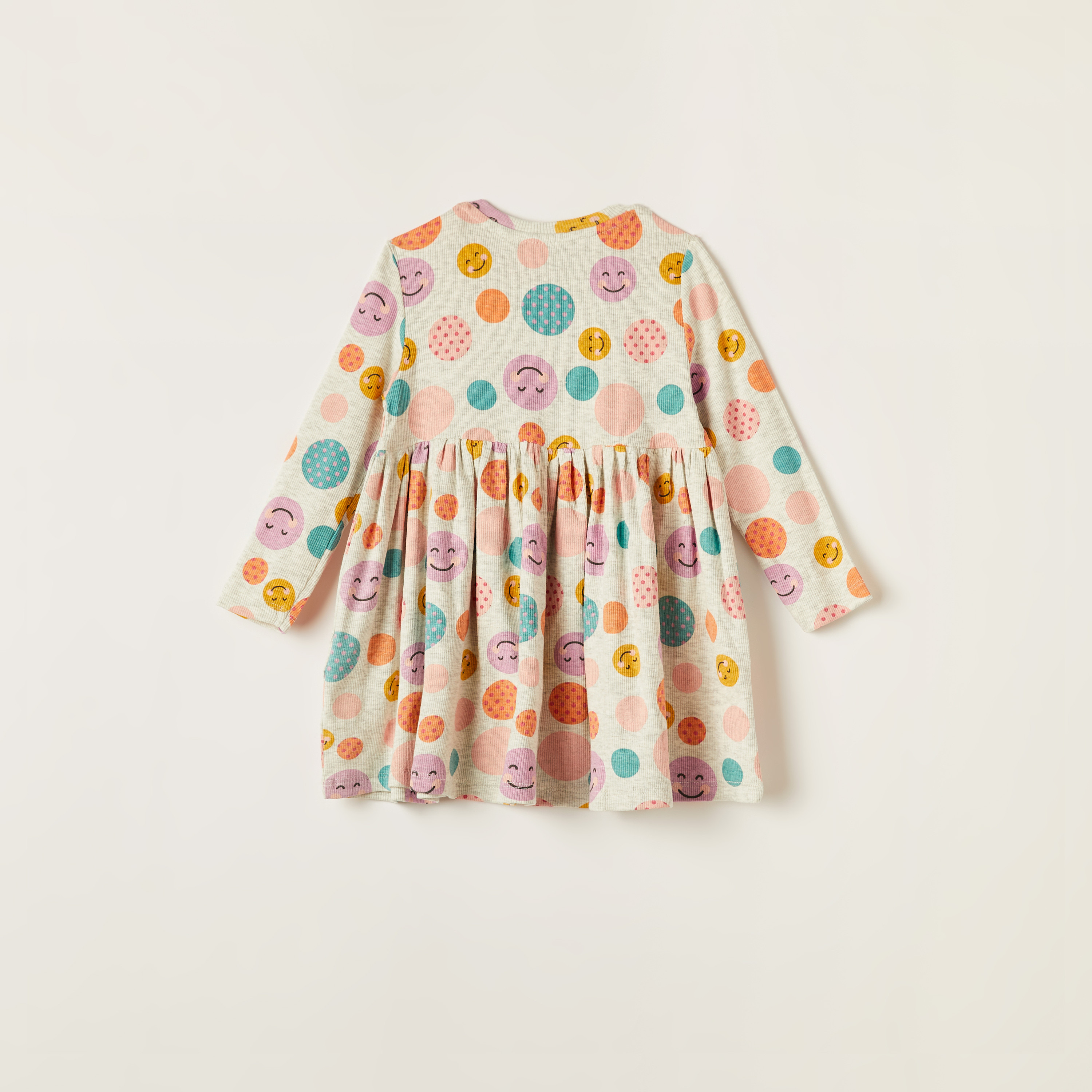 Juniors Printed Long Sleeves Dress with Round Neck and Gather Detail-baby-girls-clothing-dressesandjumpsuits-image-4