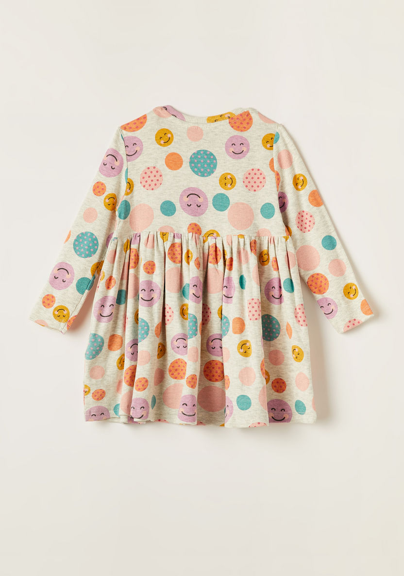 Juniors Printed Long Sleeves Dress with Round Neck and Gather Detail-Dresses, Gowns & Frocks-image-3