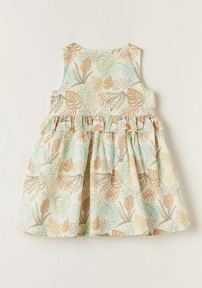 Juniors Tropical Print Sleeveless Dress with Ruffles and Button Closure
