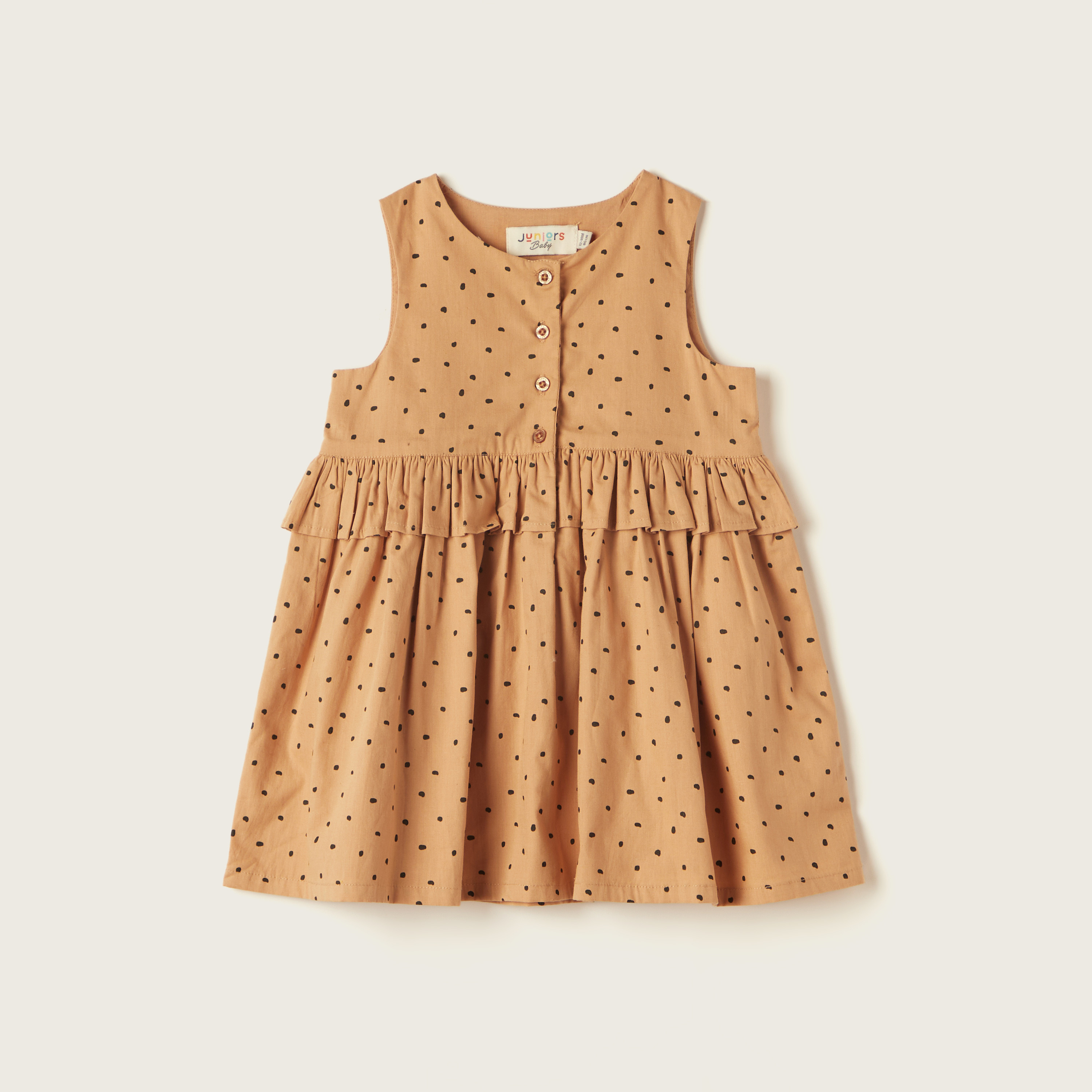 Juniors Printed Sleeveless Dress with Ruffles and Button Closure-baby-girls-clothing-dressesandjumpsuits-image-1