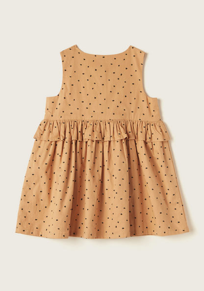 Juniors Printed Sleeveless Dress with Ruffles and Button Closure