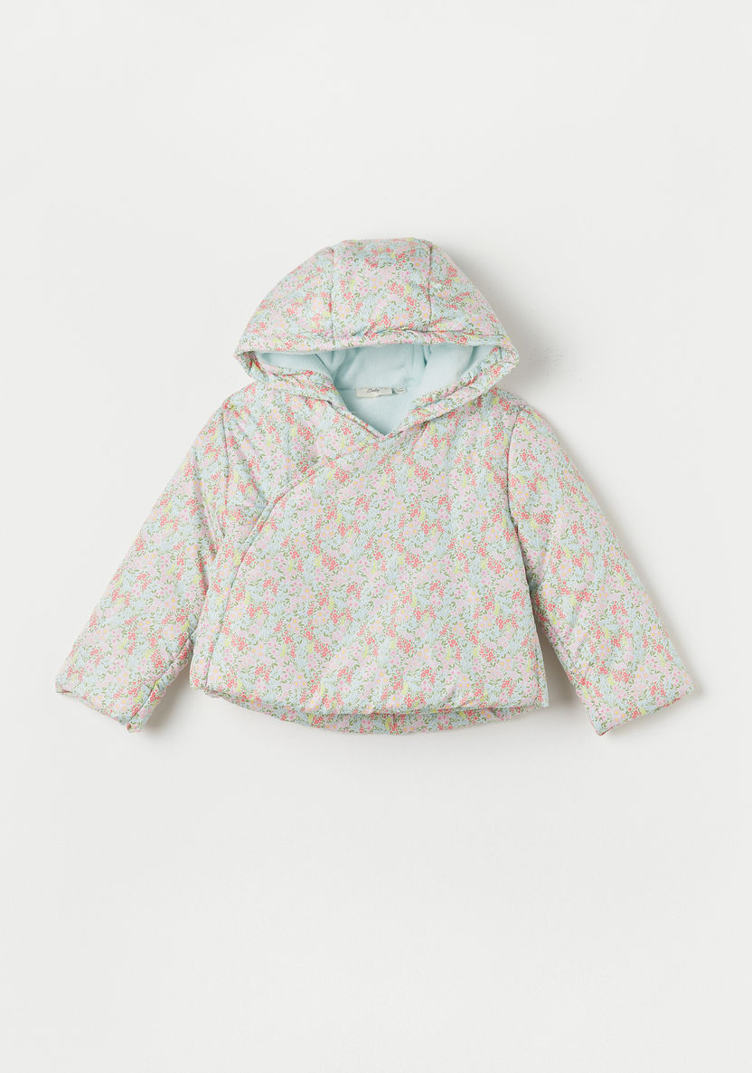Juniors Floral Print Jacket with Hood and Long Sleeves-Coats and Jackets-image-0