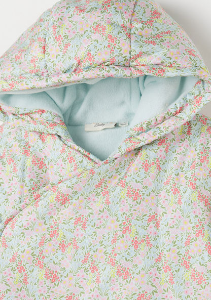 Juniors Floral Print Jacket with Hood and Long Sleeves