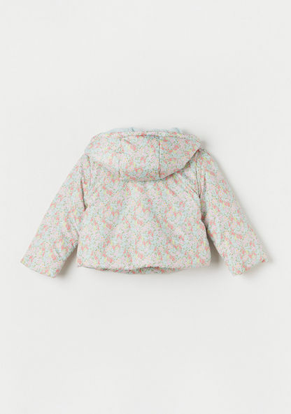 Juniors Floral Print Jacket with Hood and Long Sleeves