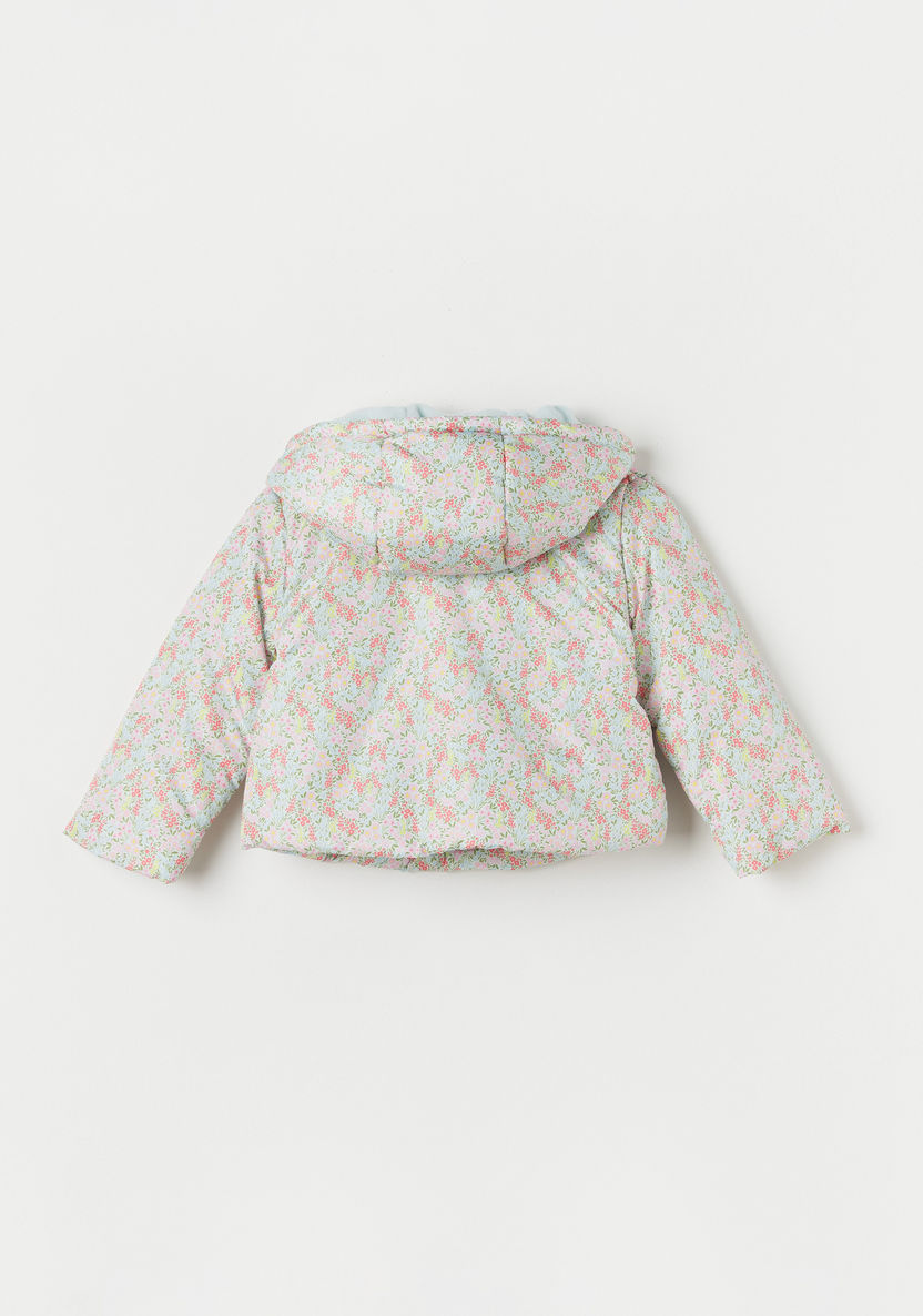 Juniors Floral Print Jacket with Hood and Long Sleeves-Coats and Jackets-image-3
