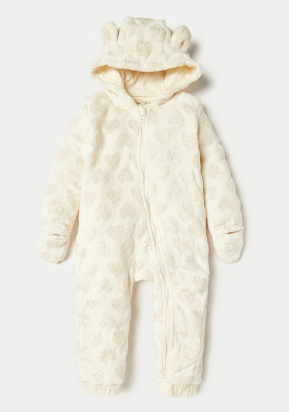 Juniors Textured Sleepsuit with Hood and Zip Closure-Rompers%2C Dungarees and Jumpsuits-image-0