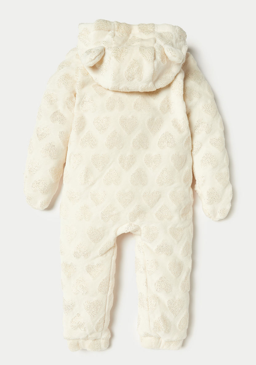 Juniors Textured Sleepsuit with Hood and Zip Closure-Rompers%2C Dungarees and Jumpsuits-image-2