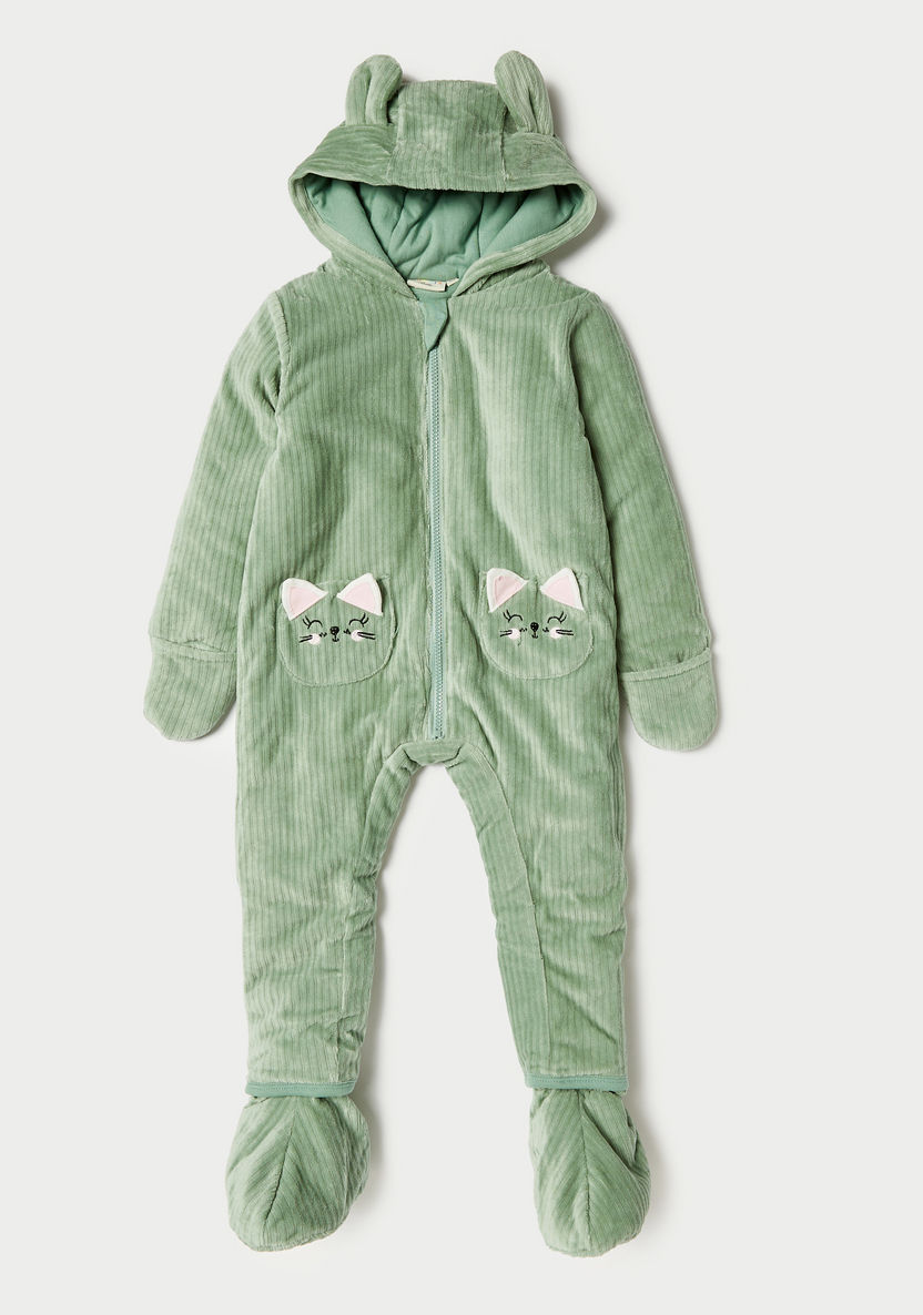 Juniors Kitty Ear Applique Hooded Romper with Long Sleeves-Rompers, Dungarees & Jumpsuits-image-0