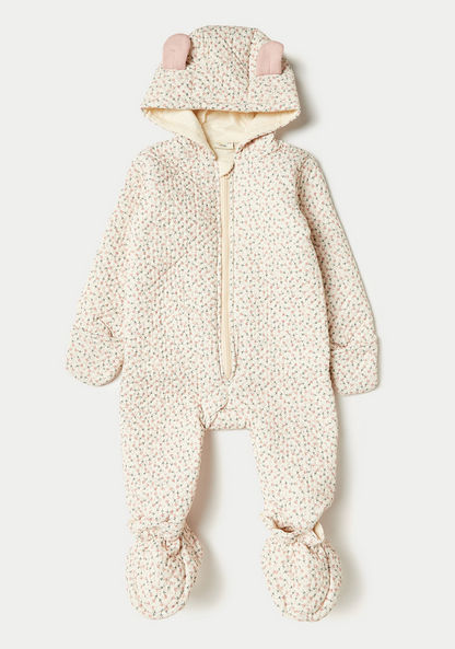Juniors Floral Print Closed Feet Romper with Hood and Zip Closure-Rompers%2C Dungarees and Jumpsuits-image-0