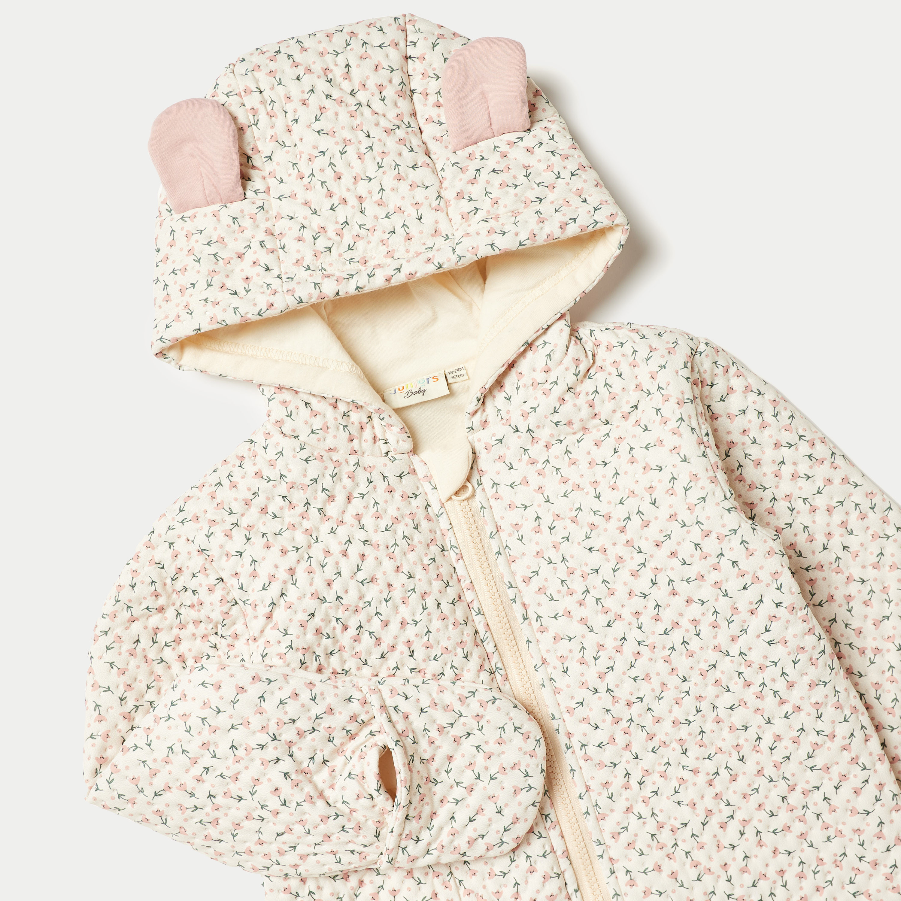 Juniors Floral Print Closed Feet Romper with Hood and Zip Closure-baby-girls-clothing-rompers-image-2