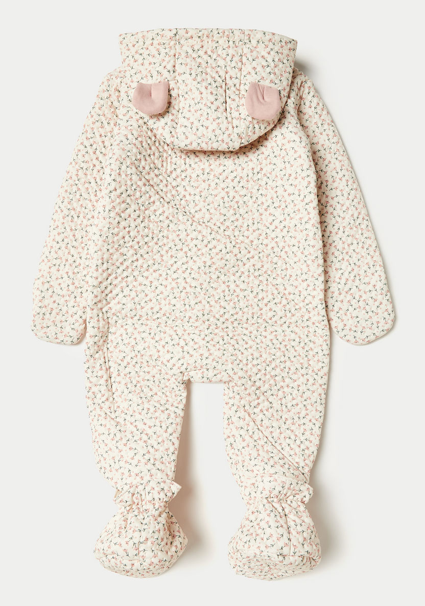 Juniors Floral Print Closed Feet Romper with Hood and Zip Closure-Rompers, Dungarees & Jumpsuits-image-2
