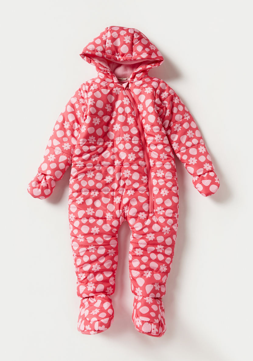 Juniors Floral Print Coverall with Hood and Long Sleeves-Rompers, Dungarees & Jumpsuits-image-0