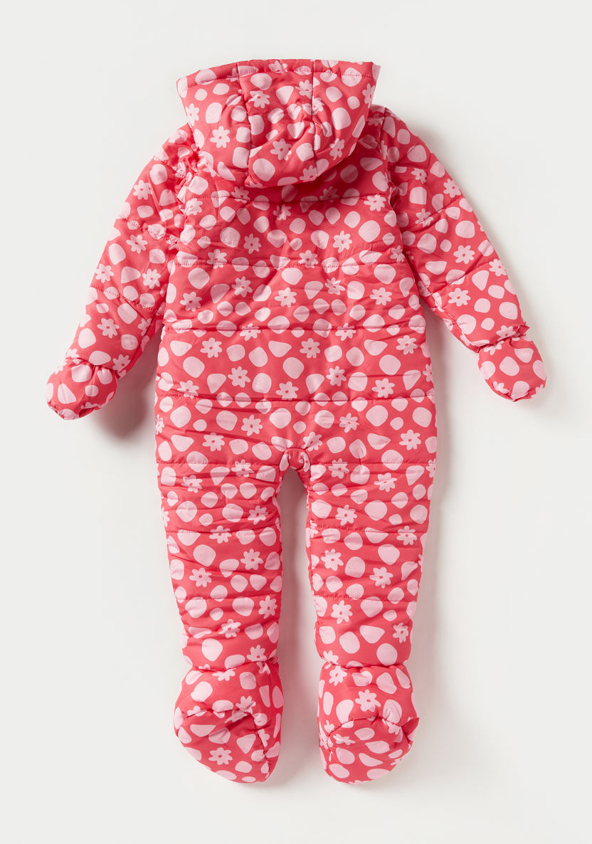Juniors Floral Print Coverall with Hood and Long Sleeves-Rompers, Dungarees & Jumpsuits-image-4
