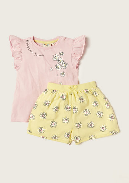 Juniors Floral Print Top and Shorts Set-Clothes Sets-image-0